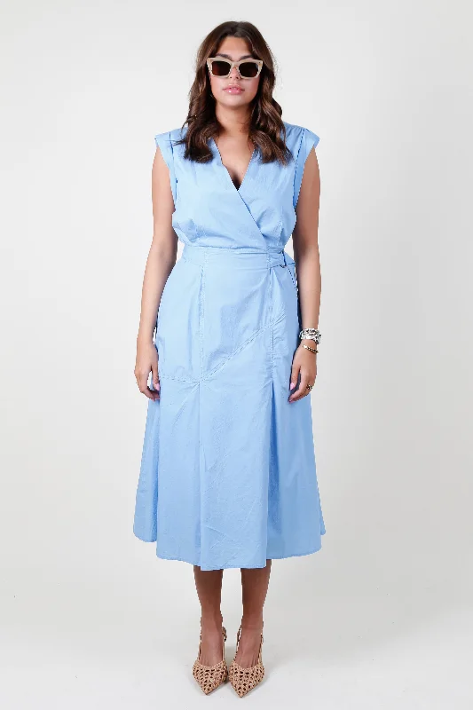 DEREK LAM | Arabella Belted Midi Dress - Azure Comfortable midi dresses for everyday wear