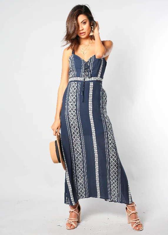 Elsbury Maxi Dress - Navy/White Strapless maxi dresses