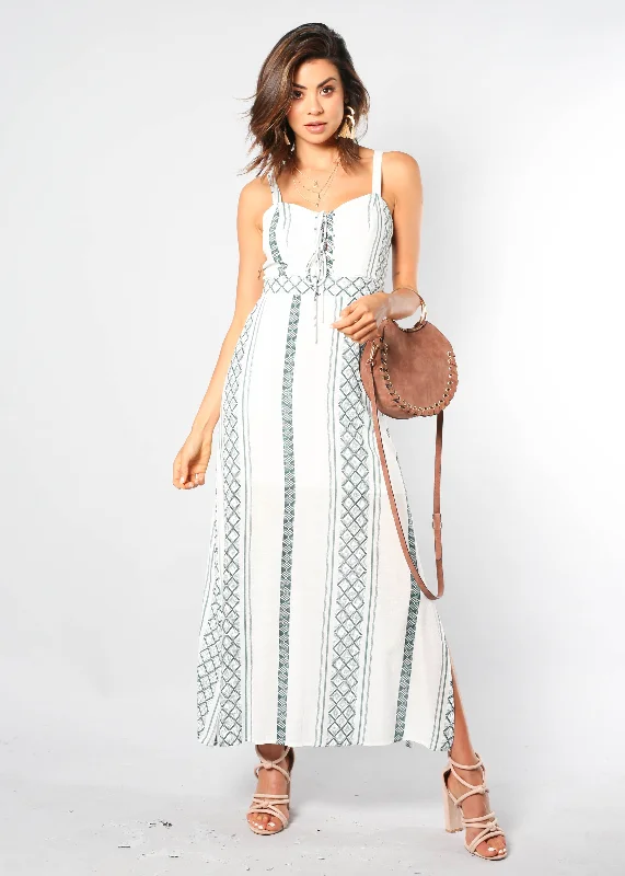 Elsbury Maxi Dress - White/Green Cotton maxi dresses