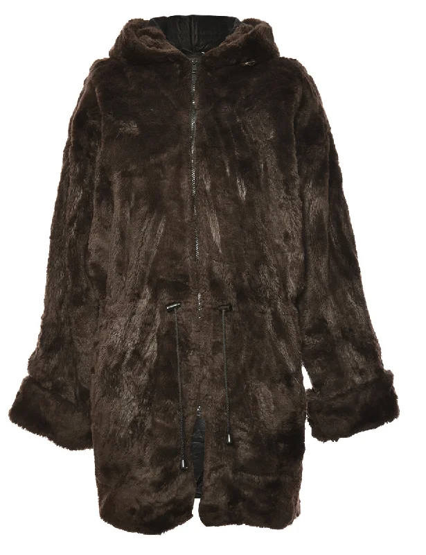 Long Dark Brown Faux Fur Coat - L A-line maxi dresses