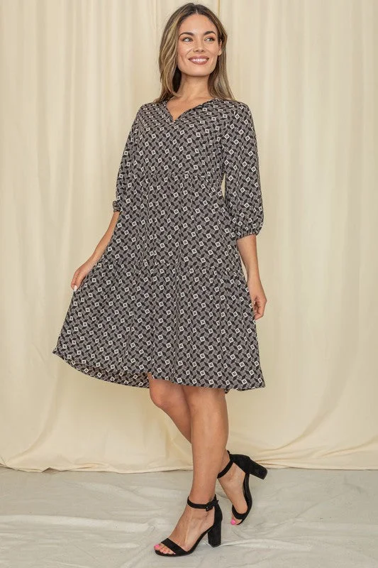 Plus Square Print Notch Neck Midi Dress Best midi dresses for casual wear