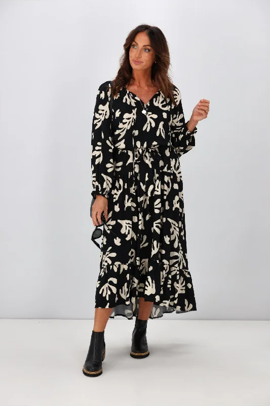 Salty Bright Aurora Midi Dress Black Fashion-forward midi dresses