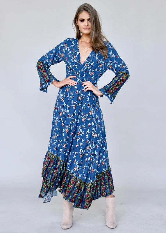 Take Me To Paradise Wrap Maxi Dress - Blue Floral Formal maxi dresses