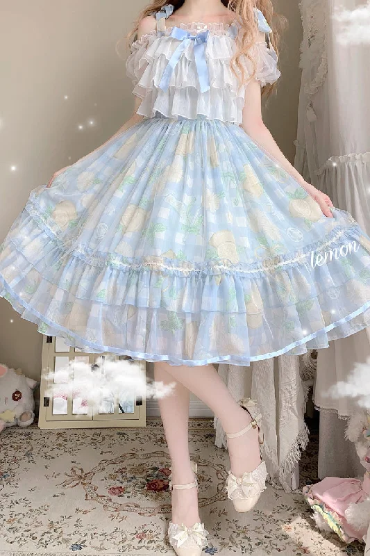 Blue Lemon Story Short Sleeves Print Ruffle Bowknot Sweet Lolita Jsk Dress Maternity floral dresses