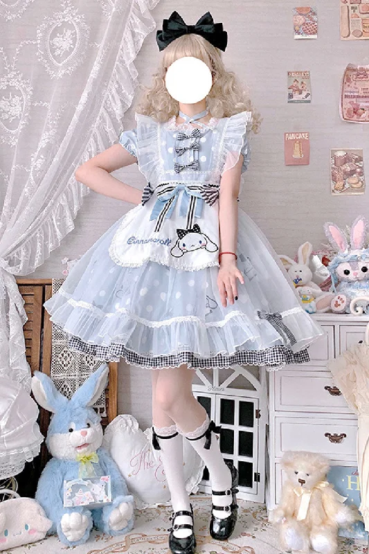 Light Blue Short Sleeves Big Eared Dog Print Ruffle Bowknot Alice Sweet Lolita Dress Graduation floral dresses