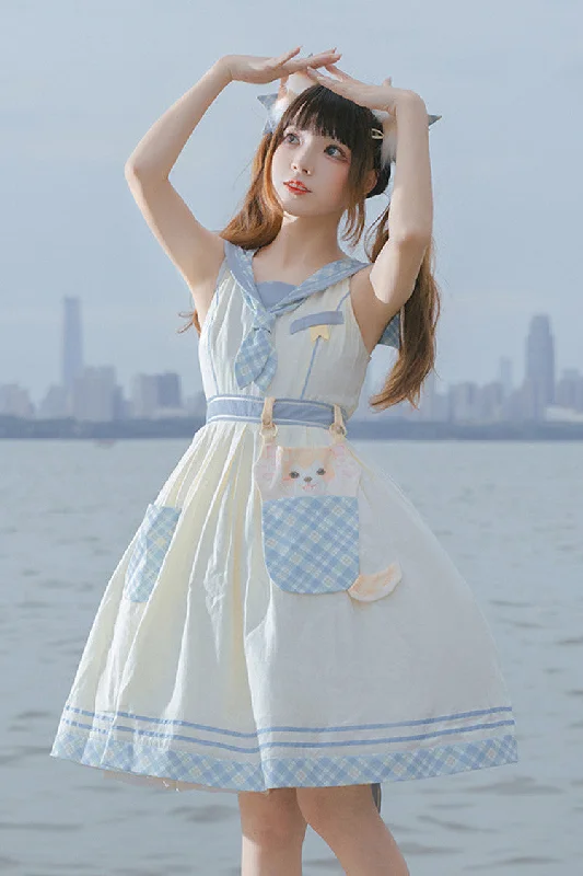 White/Blue Navy Style Cute Animals Print Sweet Princess Lolita Jsk Dress Mini floral dresses