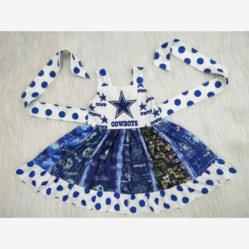 A12-21 Star polka dot blue dress Smocked unclassified dresses