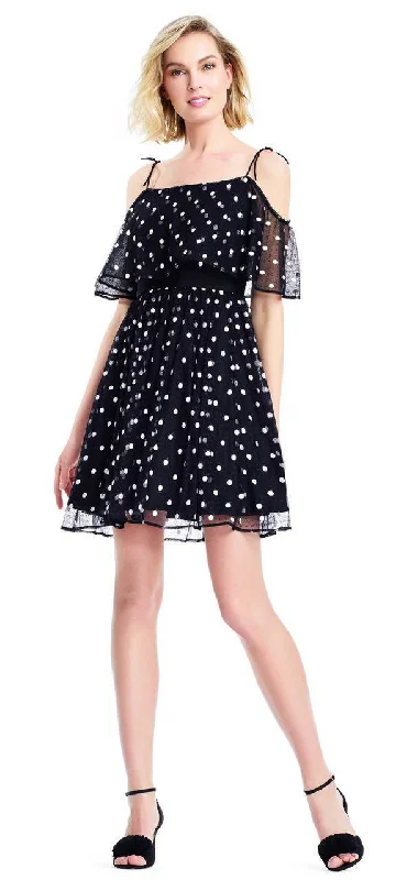 Adrianna Papell - Draped Polka Dot A-line Dress AP1E203196SC Long unclassified dresses