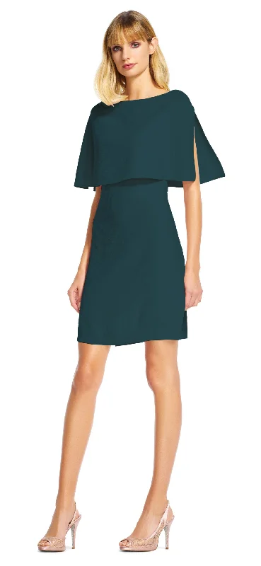 Adrianna Papell - Split Cape Crepe A-Line Dress AP1D100716SC Wrap unclassified dresses