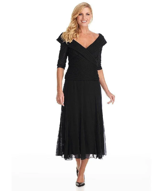 Alex Evenings - 132141SC Ruched Off-Shoulder A-Line Tea Length Dress Lounge unclassified dresses