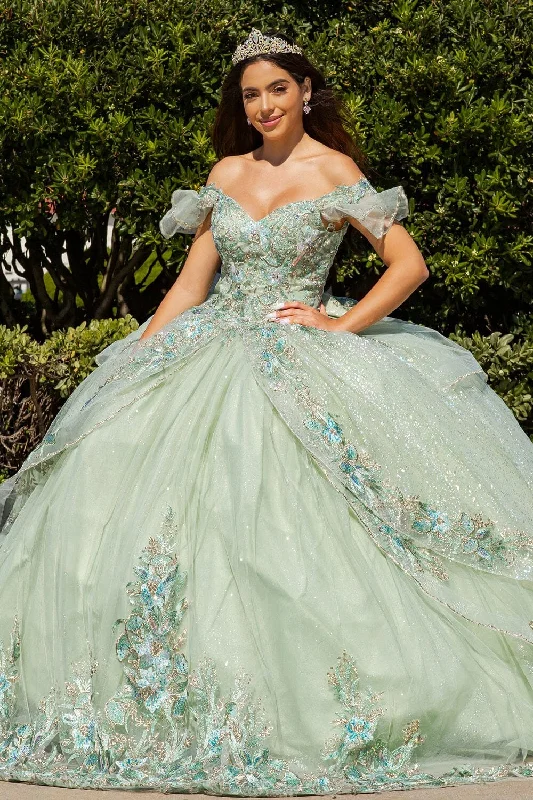 Applique Off Shoulder Ball Gown by Cinderella Couture 8089J Sleeveless unclassified dresses