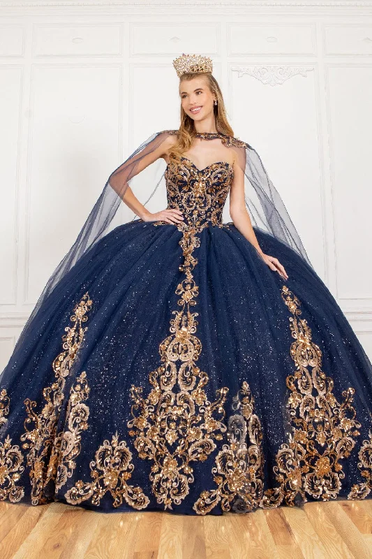 Applique Strapless Cape Ball Gown by Cinderella Couture 8063J Printed unclassified dresses