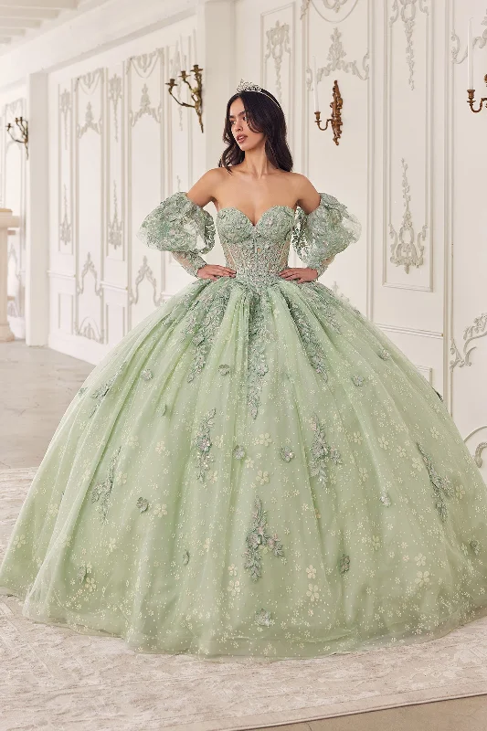 Applique Strapless Puff Sleeve Ball Gown by Ladivine 15722 Date night unclassified dresses