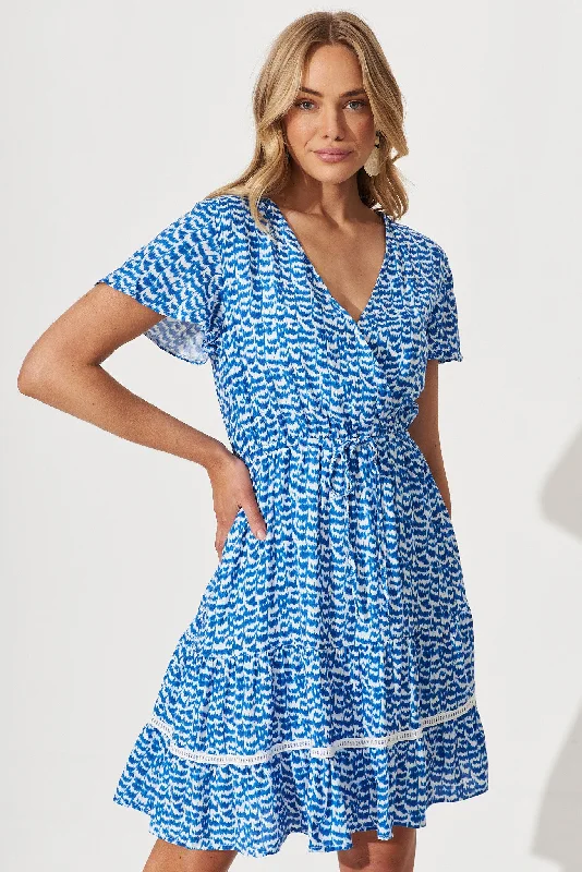 Aquarius Dress In Cobalt Blue With White Print Stylish unclassified dresses