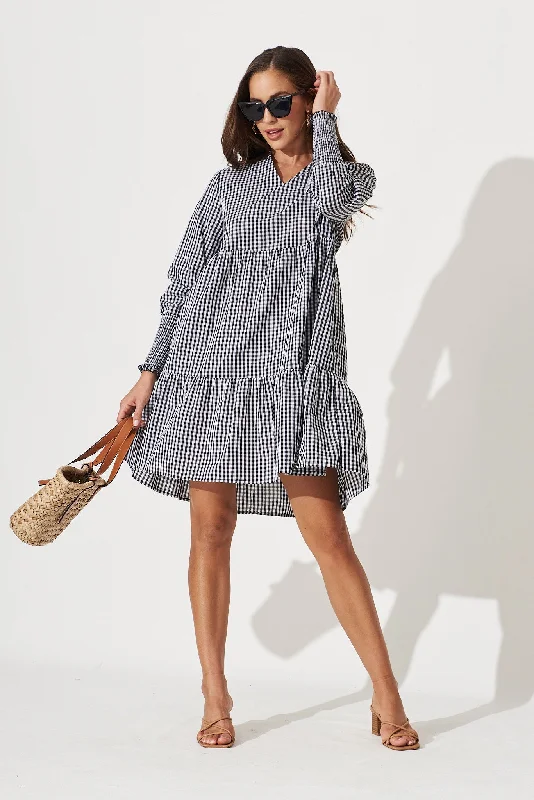 Artarmon Smock Dress In Black Gingham Check Cotton Smocked unclassified dresses