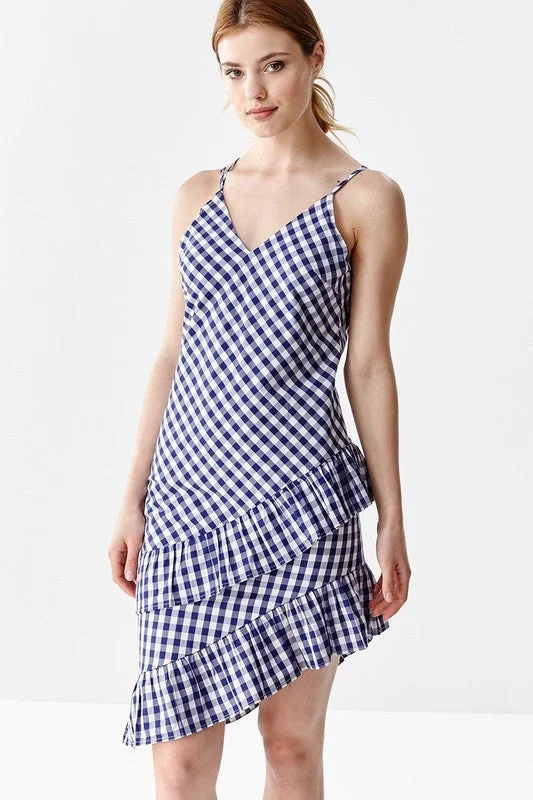 Asymmetrical Navy Gingham Dress Affordable unclassified dresses