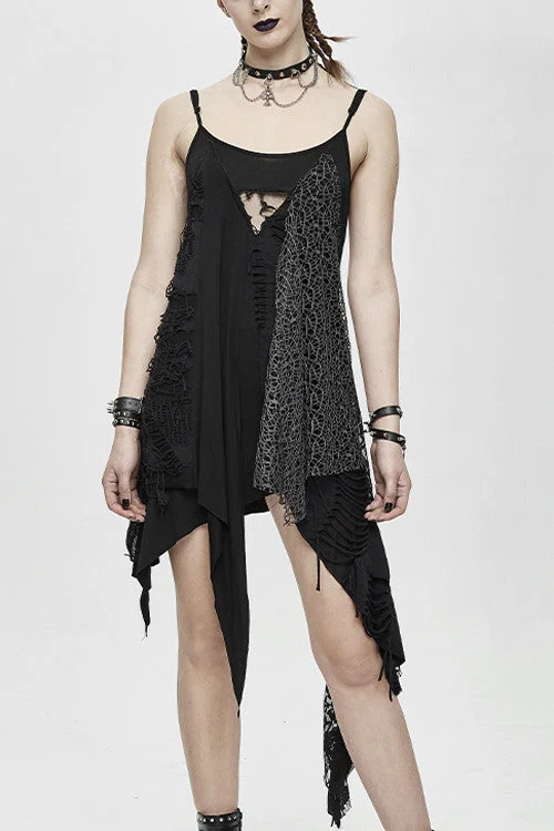 Black Asymmetrical Punk Torn Broken Holes Knitted Womens Slip Dress Everyday wear unclassified dresses