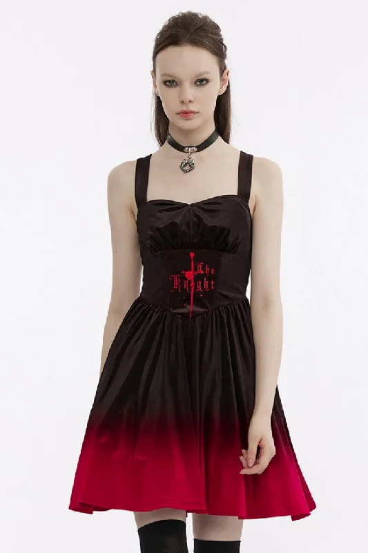 Black/Red Sleeveless Gradient Ruffle Embroidery Women's Gothic Dress Silk unclassified dresses