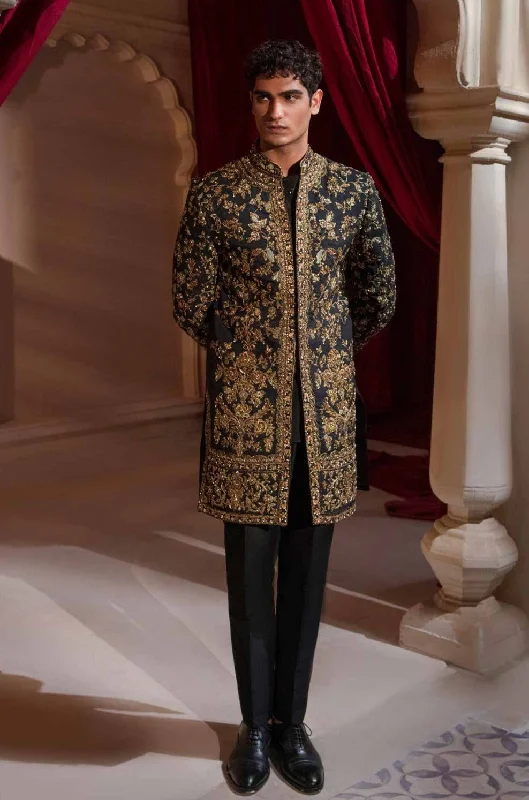 Embellished Black Sherwani Style Pakistani Groom Dress Off-shoulder unclassified dresses