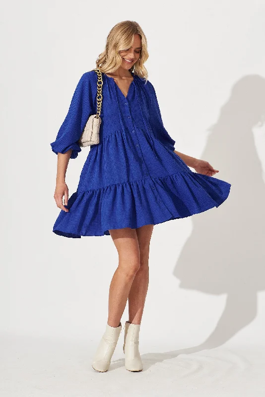 Candour Smock Dress In Cobalt Blue Gingham Y2K unclassified dresses