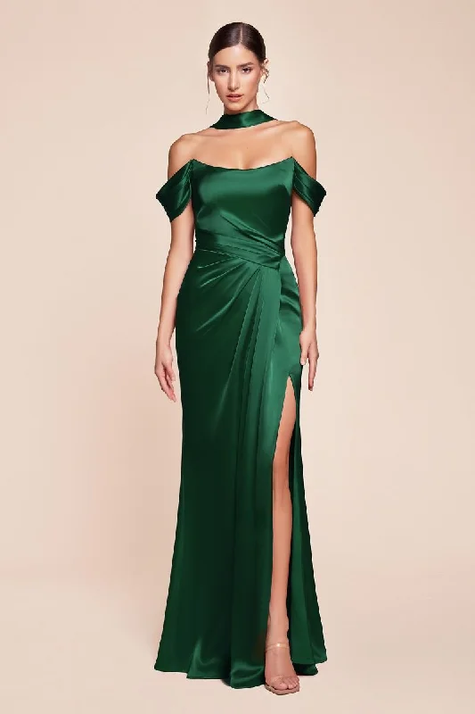 Cinderella Divine -7452 Off Shoulder Satin Sheath Dress Travel unclassified dresses