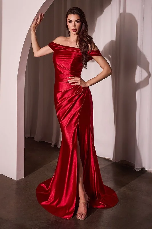 Cinderella Divine -J877 Off The Shoulder Satin Sheath Dress Casual unclassified dresses