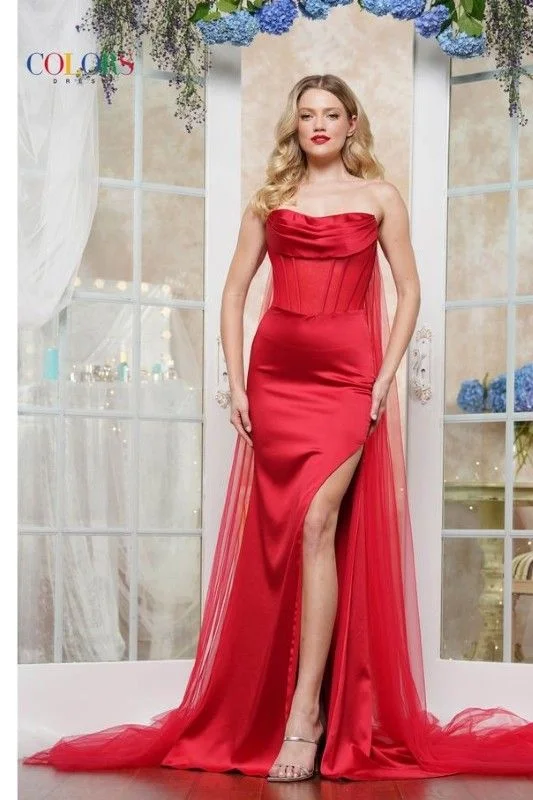 Colors Dress -3530 V-Neck Satin Sheath Dress Velvet unclassified dresses