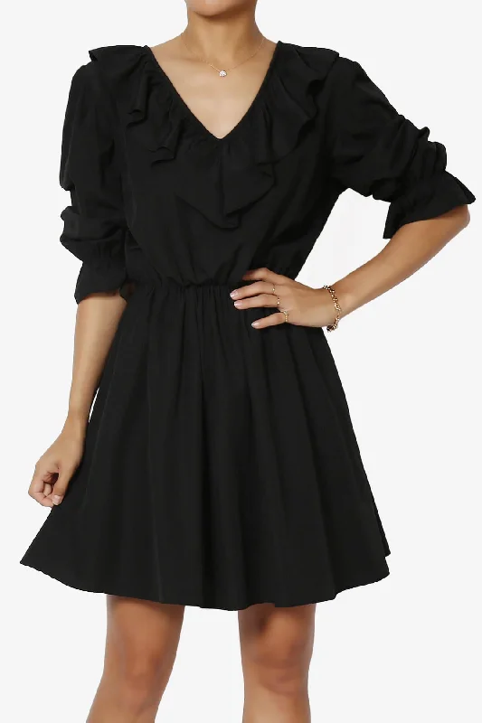 Corenne Ruffle Collar Puff Sleeve Dress Designer unclassified dresses