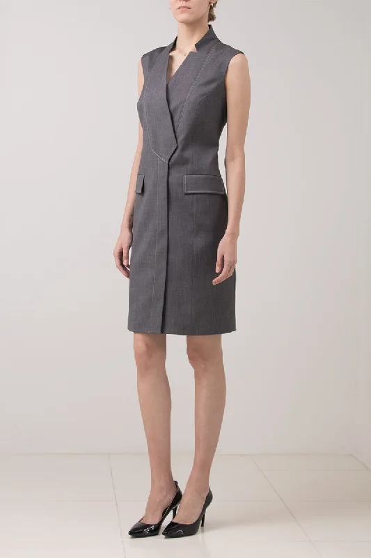 Dark grey sleeveless stretch wool dress Metallic unclassified dresses