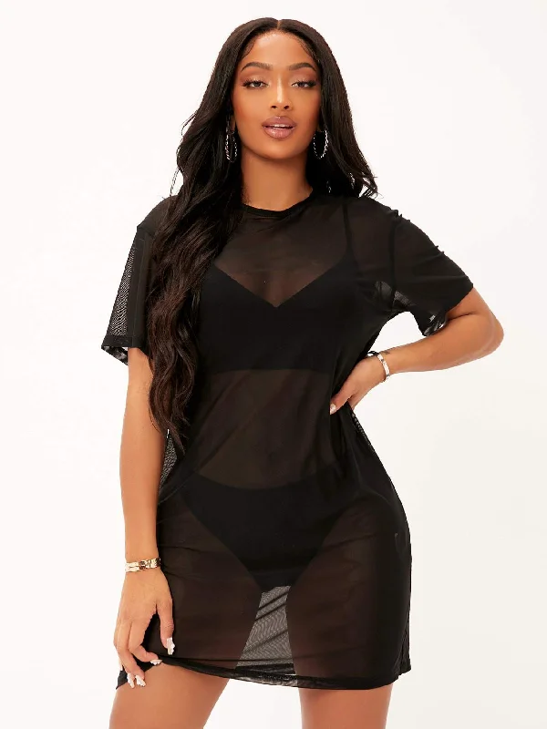 DROP SHOULDER SHEER MESH DRESS Graduation unclassified dresses