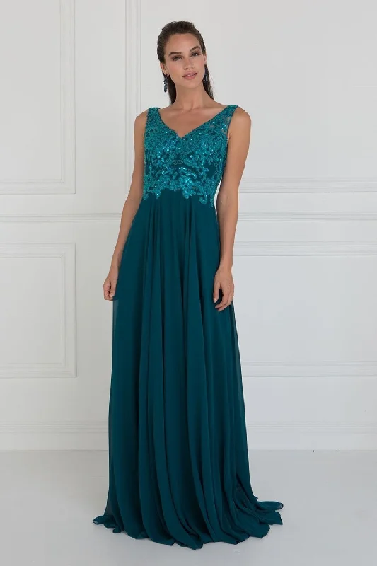 Elizabeth K - GL1567SC Embellished V-neck A-Line Evening Gown Flowy unclassified dresses