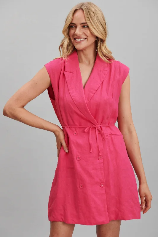 Emma Blazer Dress In Hot Pink Pure Linen Chiffon unclassified dresses