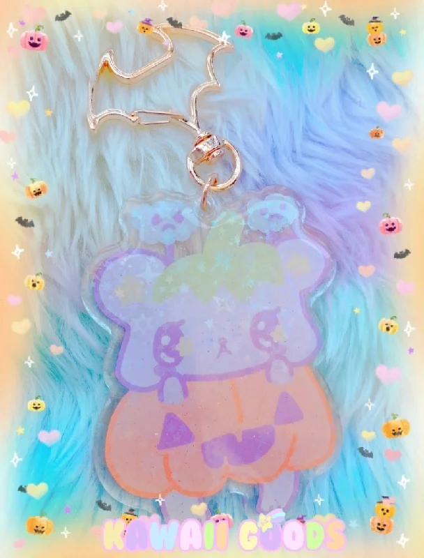 Emotion Bear Pumpkin Holographic Keychain Y2K unclassified dresses