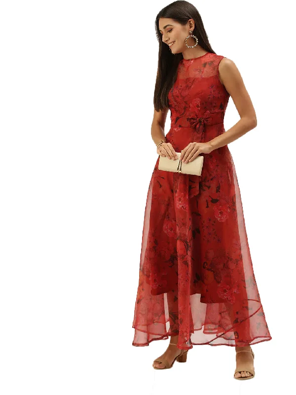 Red Organza Digital Printed Dress Embroidered unclassified dresses