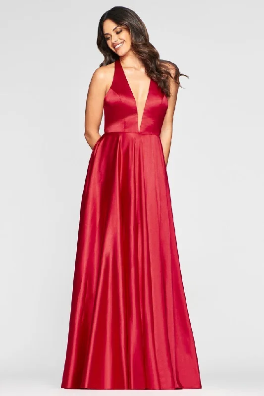 Faviana - S10403SC Sleeveless Deep V-Neck Charmeuse A-line Dress Chiffon unclassified dresses