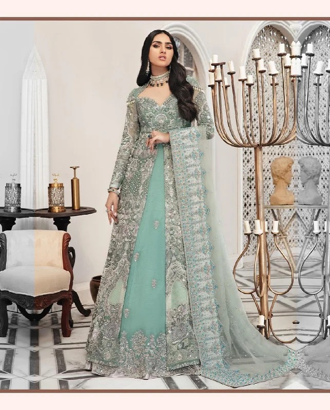 Front Open Gown Lehenga Blue Pakistani Bridal Dress Color block unclassified dresses