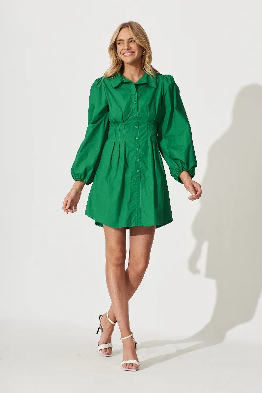 Geneva Dress In Green Cotton One-shoulder unclassified dresses