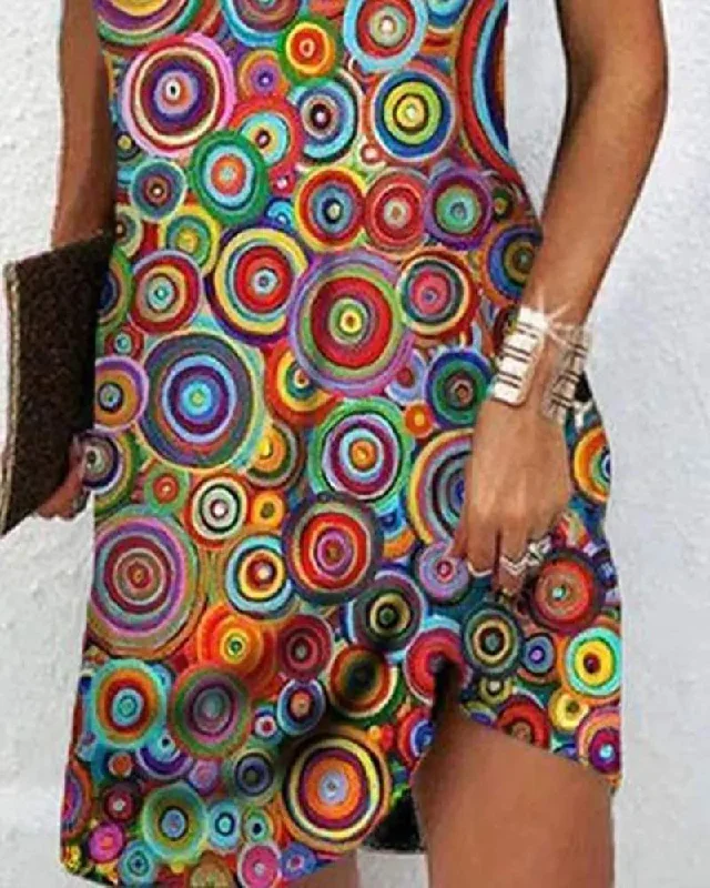 GEOMETRIC PRINT CROSS HALTER CASUAL DRESS Tiered unclassified dresses