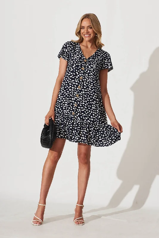 Gina Dress In Navy With White Speckle Comfortable unclassified dresses