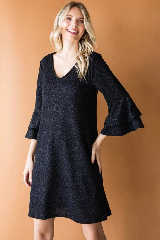 Black Glitter Bell Sleeve Dress Everyday wear unclassified dresses