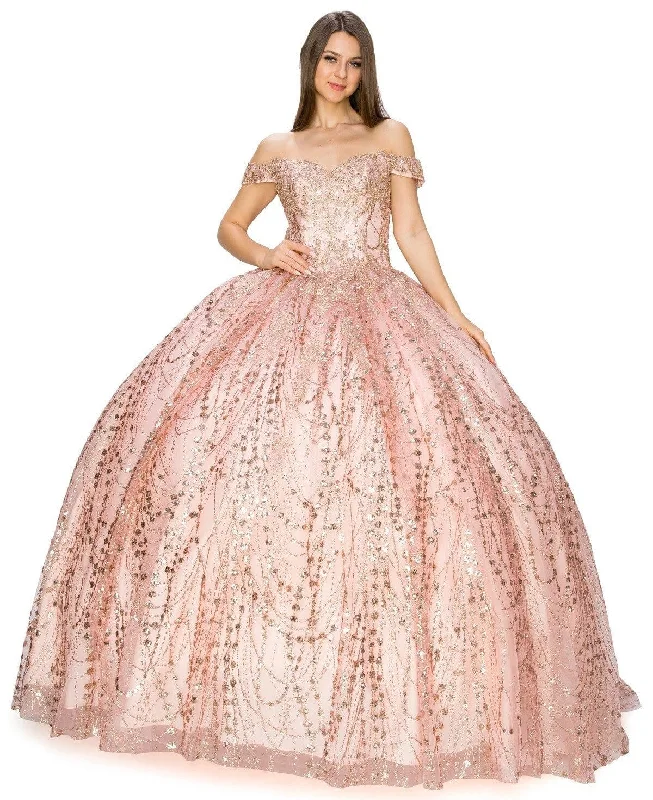 Glitter Off Shoulder Ball Gown by Cinderella Couture 8033J Casual unclassified dresses