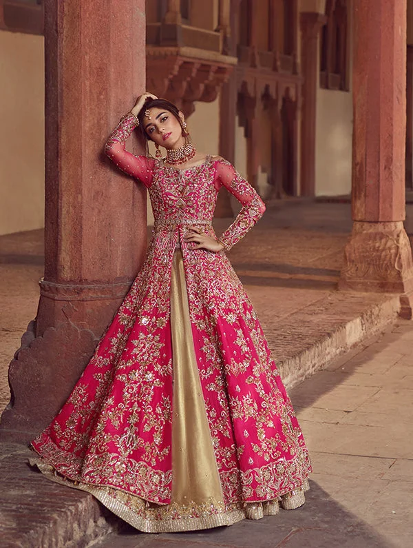 Golden And Pink Pishwas Pakistani Bridal Dress Bodycon unclassified dresses