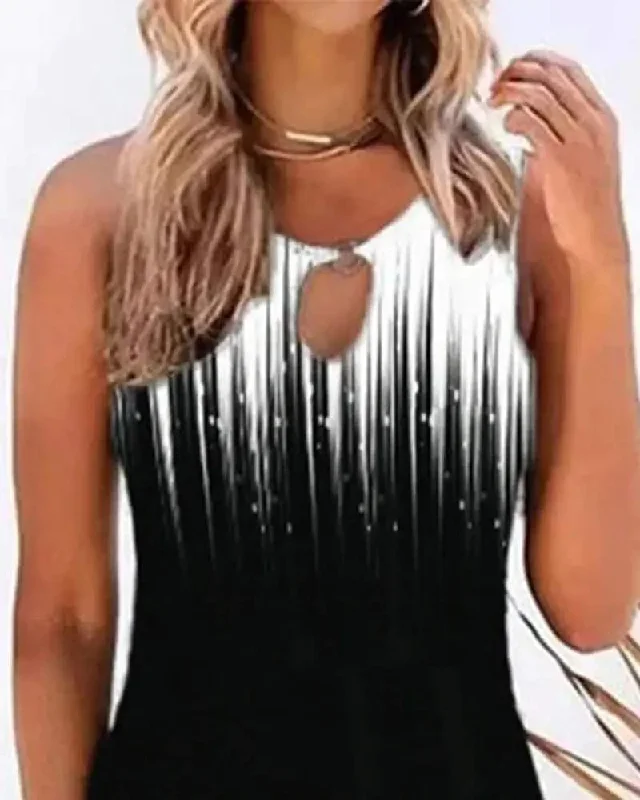 GRAPHIC PRINT OMBRE SLEEVELESS CASUAL DRESS Tiered unclassified dresses