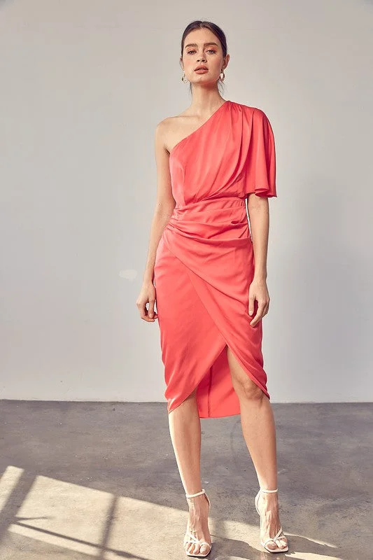 Grecian Goddess One Shoulder Draped Dress Festival unclassified dresses