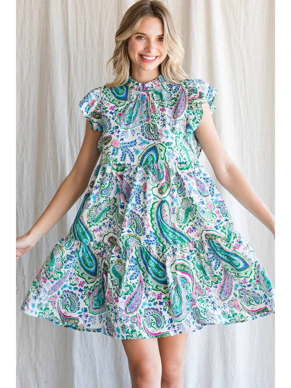 Green Paisley Baby Doll Dress Comfortable unclassified dresses