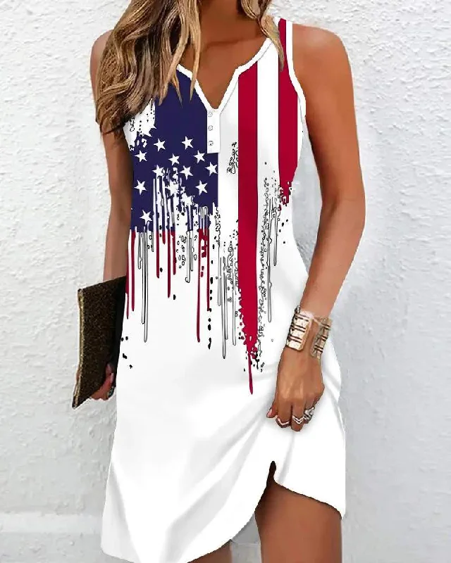 INDEPENDENCE DAY FLAG PRINT NOTCH NECK CASUAL DRESS Wrap unclassified dresses