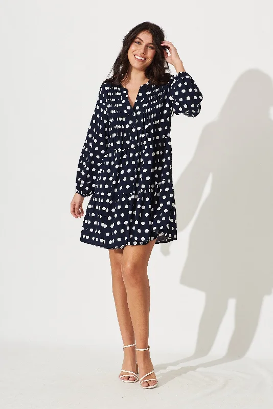 Joanne Smock Dress In Navy With White Polka Dot Open-back unclassified dresses