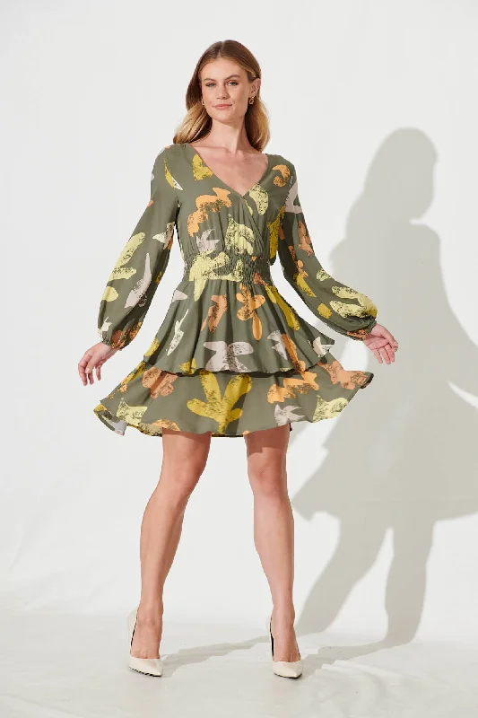 Joelle Dress In Khaki Multi Print Floral unclassified dresses