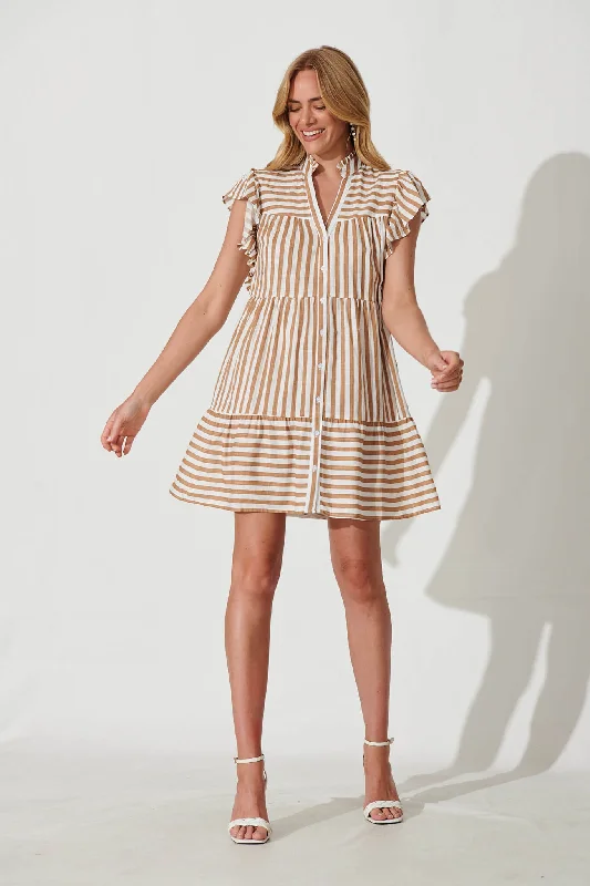 Julius Smock Dress In Tan With White Stripe Cotton Linen Blend Halter unclassified dresses