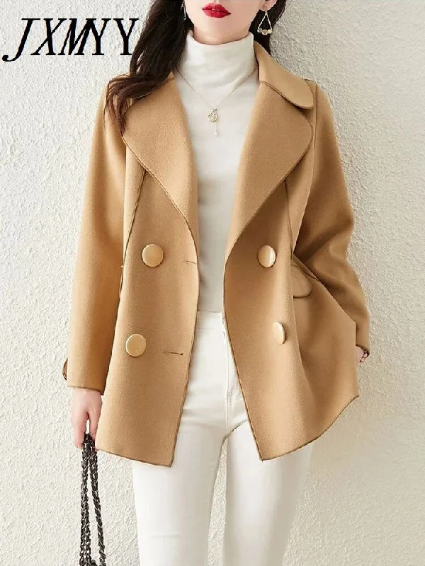 imCharms Autumn And Winter Double-Breasted Elegant Temperament All-Match Casual Loose And Thin Woolen Coat Women Beach unclassified dresses